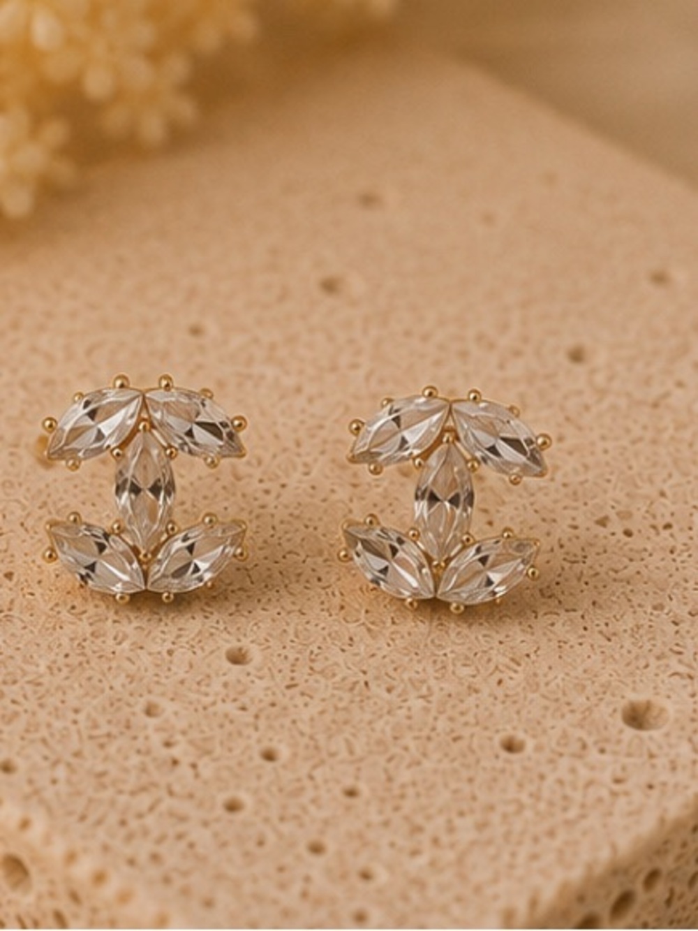 Gold Marquise Crystal Open C Stud Earrings | Designer Inspired